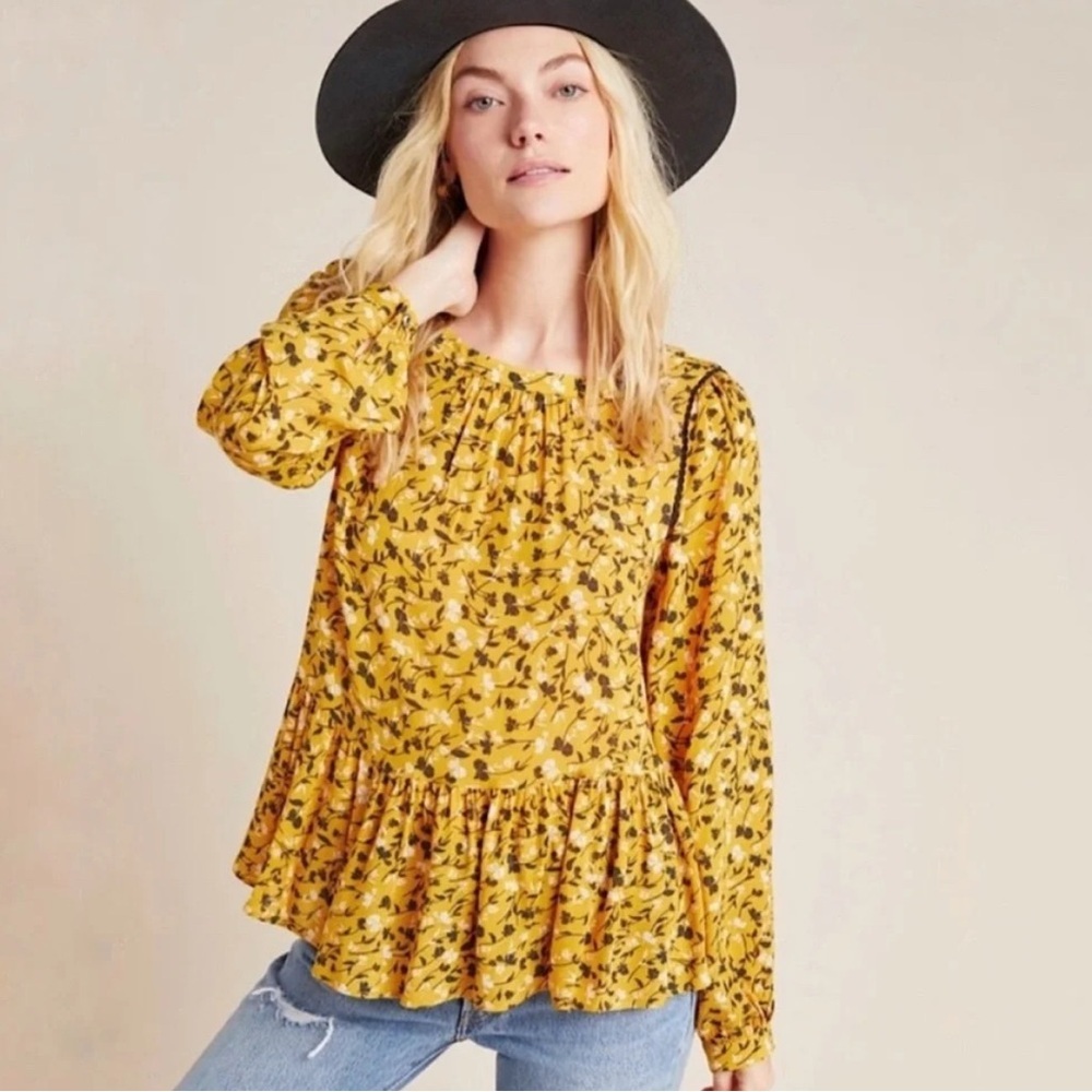 Maeve Anthropologie Top Ditsy Floral Peplum Blouse